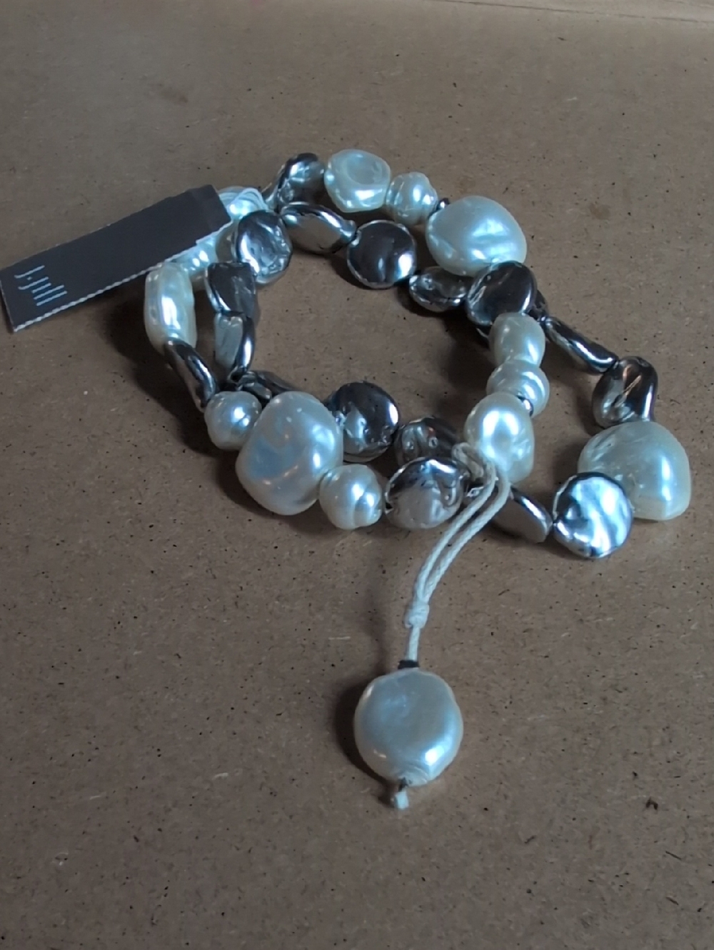 J. Jill White and Metallic Gray Baroque Pearl Stretch Bracelet Set